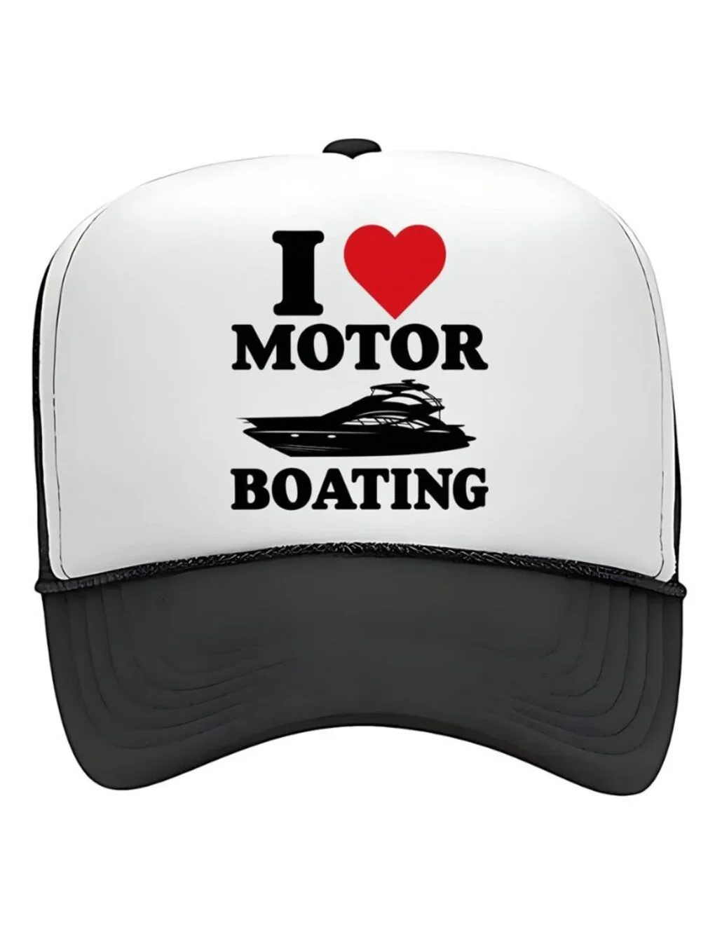I Love Motor Boating Funny Yacht Camo White Foam Rope Snapback Trucker Hat Retro